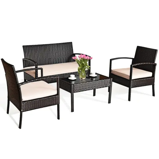 4 Pieces Patio Furniture Sets Rattan Chair Wicker Set Outdoor Bistro {4}