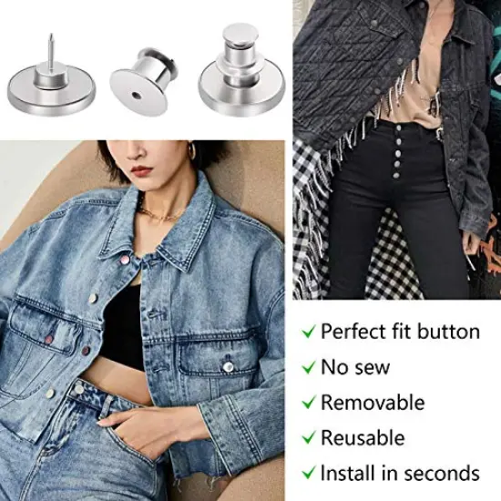 12 Sets Button Pins for Loose Jeans, No Sew and No Tools Instant Replacement Snap Tack Pant Button, Ceryvop Reusable and Adjustable Metal Pants Button Tightener {4}
