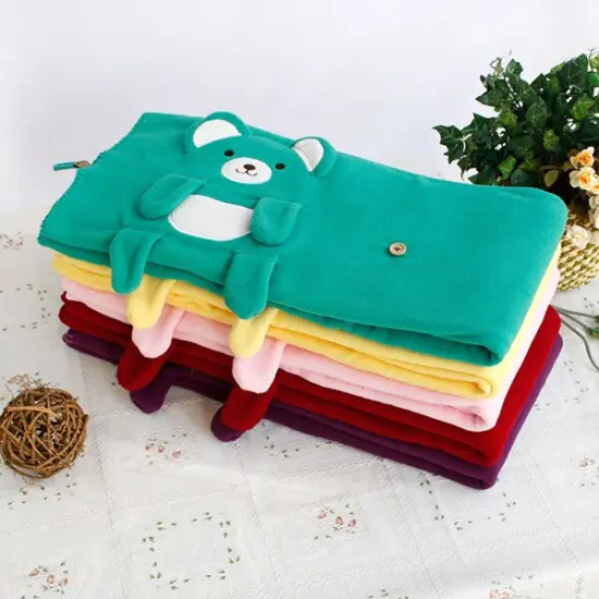 Happy Bear Embroidered Applique Coral Fleece Baby Throw Blanket Green {4}