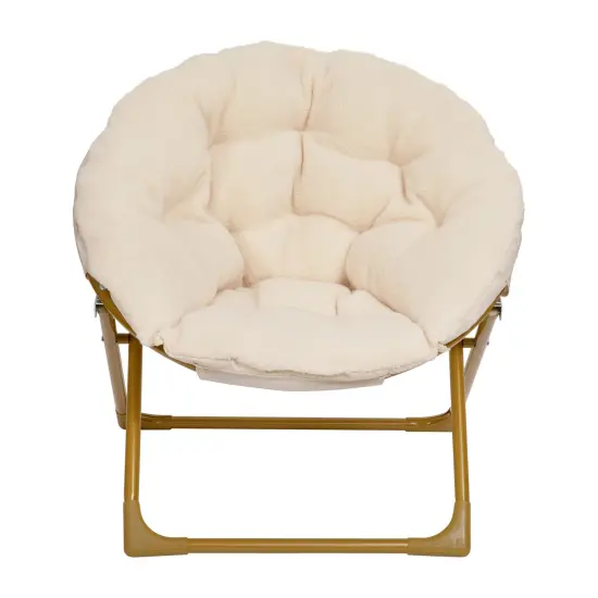 Emma and Oliver Io Kid's Folding Saucer Chair with Cozy Faux Fur Upholstery and Metal Frame for Playroom, Bedrooms, Nursery and More NavyFauxFur/SoftGold {9}