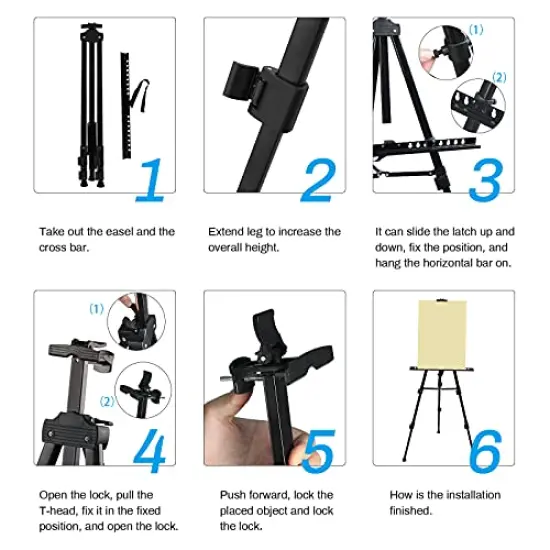 Artist Easel Stand, RRFTOK Metal Tripod Adjustable Easel for Painting Canvases Height from 21" to 66"with Reinforced Triangle,Carry Bag for Table-Top/Floor Drawing and Didplaying {5}