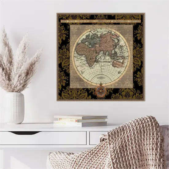 Damask on Black Map I by Elizabeth Medley 22-in. W x 22-in. H. Canvas Wall Art Print Framed in Bronze {5}