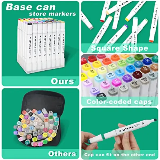 60 Colors Alcohol Markers Dual Tip Markers Art Markers Set, Unique Colors (1 Marker Case) Alcohol-based Ink, Fine & Chisel, White Penholder {4}