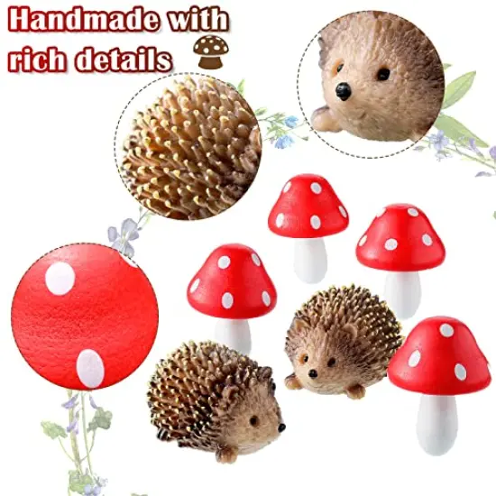 Fairy Outdoor Garden Animals Figurines Outdoor Fairy Wild Garden Accessories Resin Hedgehogs and Wood Mushroom Miniature Garden for Plant Pots Bonsai Craft Decor Fairy Wild Garden Supplies {5}
