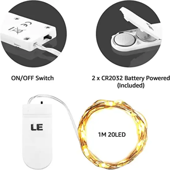 20 LED Fairy Lights Battery Operated Mini String Lights, Small Pixie Lights for Mason Jars, Crafts, DIY Wedding Party Centerpieces, Bedroom Wall Vines Holiday Garland, 8 Pack {3}