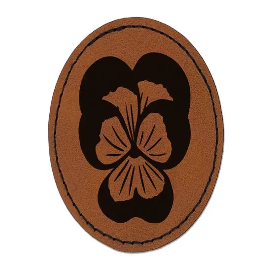 Johnny Jump Up Pansy Flower Round Iron-On Engraved Faux Leather Patch Applique - 2.5" Brown {1}
