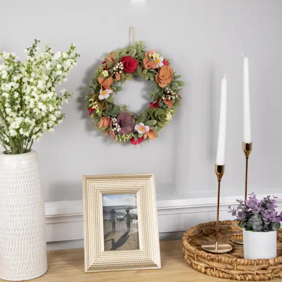 Northlight Rose and Pansy Artificial Wooden Spring Wreath - 10" Red {3}