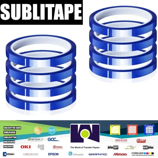8 rolls Heat resistant Tapes Sublimation Press Transfer Thermal Tape 4mmx30m SUBLITAPE BLUE {1}