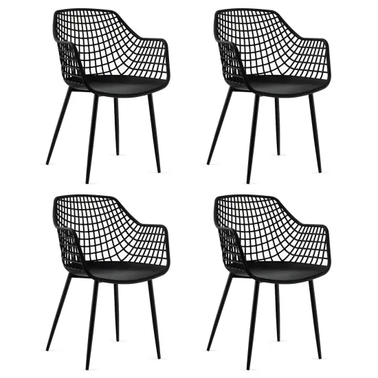 Set of 4 Heavy Duty Modern Dining Chair with Airy Hollow Backrest {1}