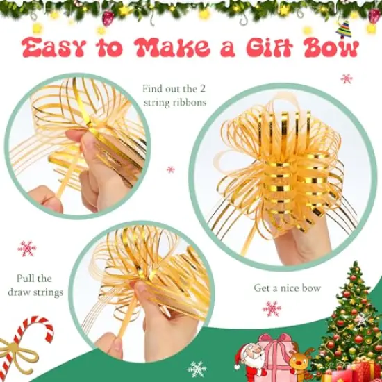 12 Pieces Pull Bow Large Organza Gift Wrapping Pull Bows with Ribbon for Christmas Presents Wedding Gift Wrapping Baskets (Gold,6 inch) {5}