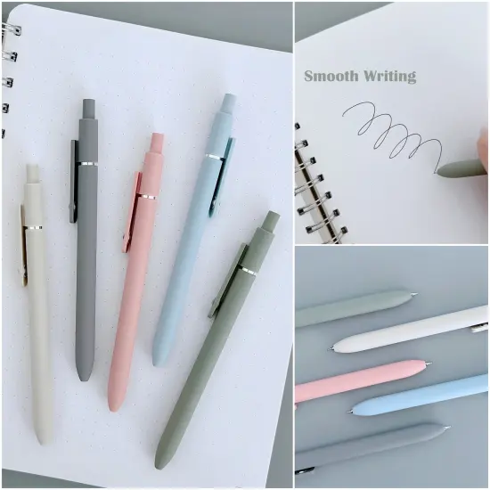 Wrapables Smooth Retractable Black Ink Gel Pens, 0.5mm Fine Point, for Home Office Work (Set of 5), Morandi {4}