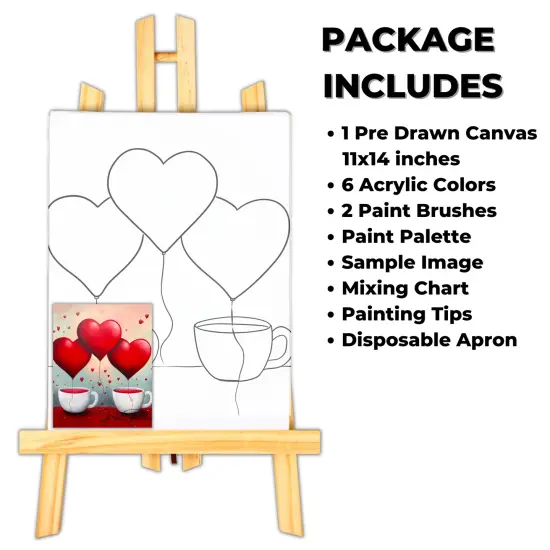 "Cup Of Hearts" DIY Canvas Art Kit, Adult Beginner, Acrylic Paint Size 11x14 inch {2}