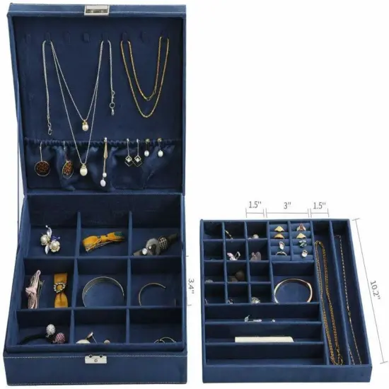 Kitcheniva Two-Layer Lint Jewelry Box Organizer With Lock Green {5}