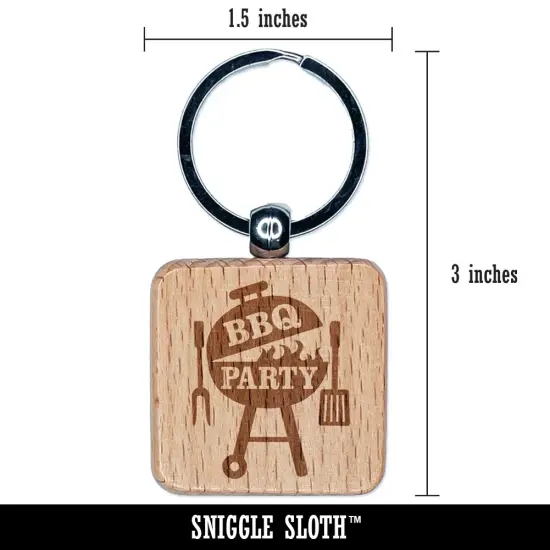 BBQ Party Grilling Engraved Wood Square Keychain Tag Charm {2}