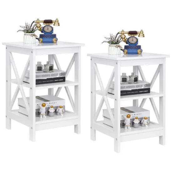 3-Tier End Table Solid Wood Sofa Side Table W/Storage Shelf. {3}