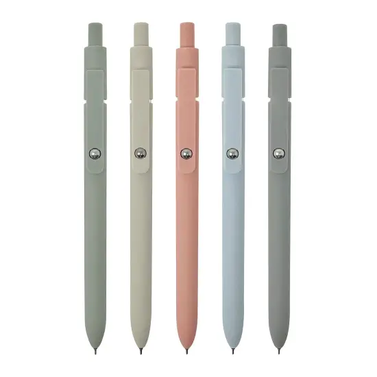 Wrapables Smooth Retractable Black Ink Gel Pens, 0.5mm Fine Point, for Home Office Work (Set of 5), Morandi {1}