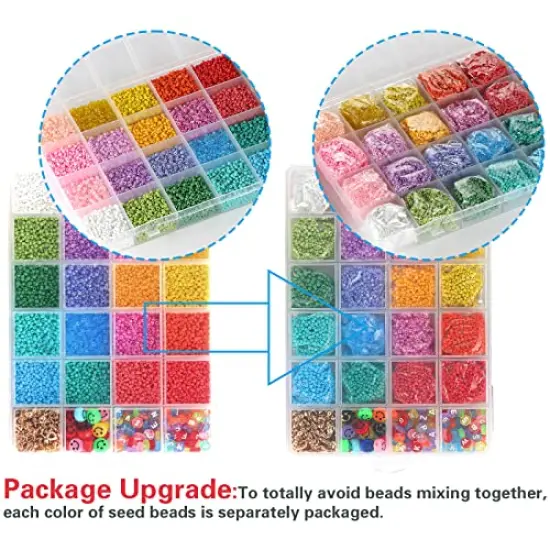 24500+ Pieces Beads for Jewelry Making Kit, Colorful Flat Round Polymer Clay Beads Glass Seed Beads for Bracelet Making Kit, Necklace Ring Heishi Beads DIY Craft Gift for Kids Girls {4}