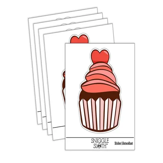Deliciously Sweet Chocolate Cupcake with Heart Waterproof Vinyl Phone Tablet Laptop Water Bottle Sticker Set - 5 Pack {1}