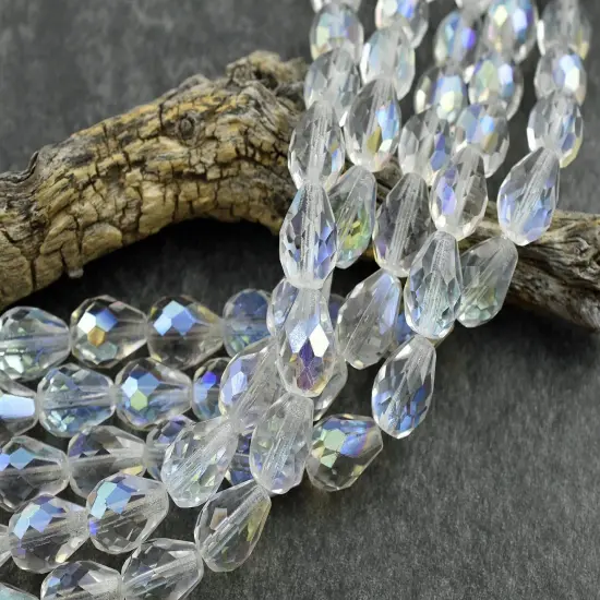 *16* 13x9mm Crystal AB Fire Polished Teardrop Beads {3}