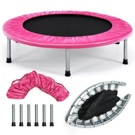 38 Inch Mini Folding Trampoline Portable Leisure Fitness Backboard Pink {3}