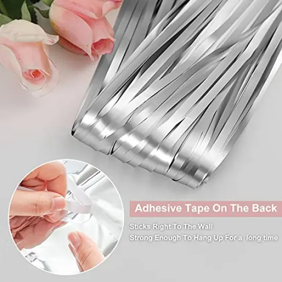 2 Pack Foil Curtain Backdrop Silver Metallic Tinsel Foil Fringe Curtains Photo Booth Props for Birthday Wedding Engagement Baby Shower Bachelorette Christmas Holiday Celebration Party Decorations {3}