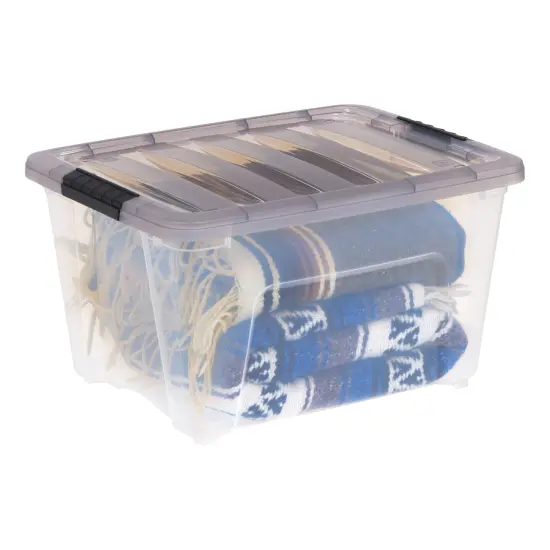 IRIS USA 5 Pack 32 Quart Stack & Pull&trade; Clear Plastic Storage Box with Buckles, Gray {6}