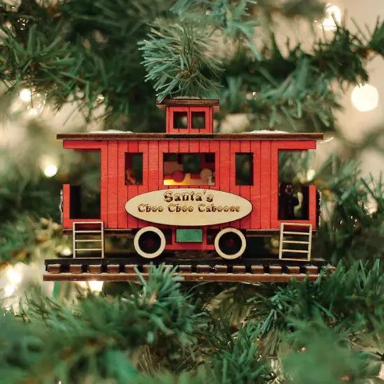 Ginger Cottages Illuminated Caboose Ornament, Santa's Choo Choo Wooden Collectible Christmas Tree Decor {2}