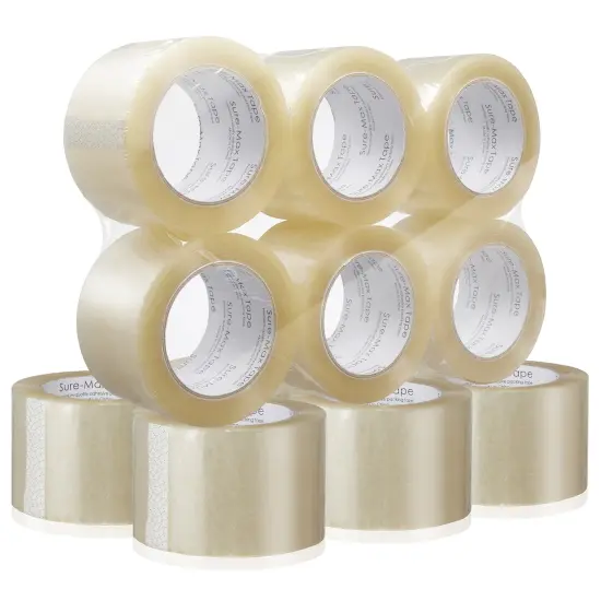 Sure-Max 12 Rolls Extra-Wide Shipping & Packing Tape (3" x 110 yard/330' each) - Moving & Adhesive Carton Sealing - 2.0mil Clear {2}