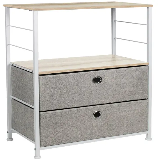 Sorbus Nightstand 2-Drawer Shelf Storage - Bedside Furniture & End Table Chest Dresser with Steel Frame, Wood Top & Easy Pull Fabric Bins for Home, Bedroom, Closets, Bathroom, Office & College Dorm Rustic Beige {1}