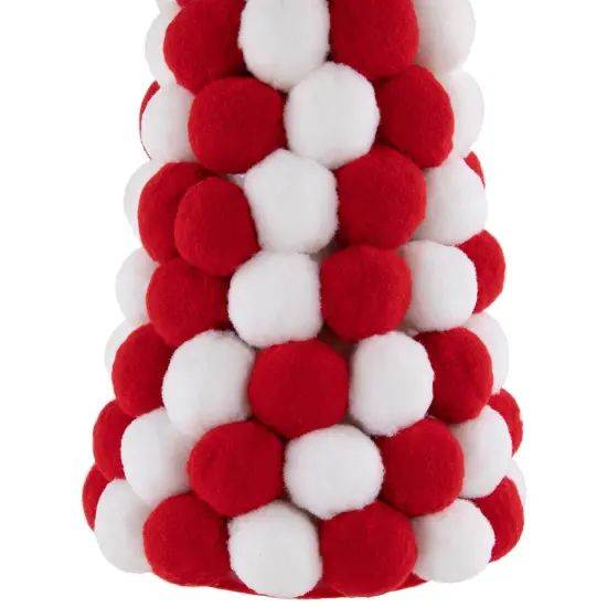Northlight Pom Pom Cone Tree Christmas Decoration - 13" - White and Red {5}