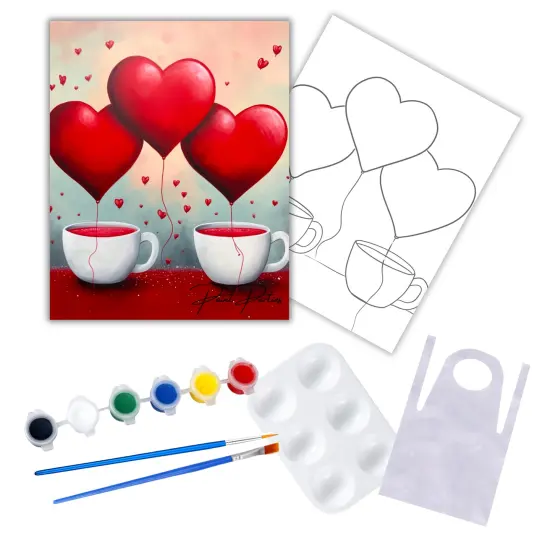 "Cup Of Hearts" DIY Canvas Art Kit, Adult Beginner, Acrylic Paint Size 11x14 inch {1}