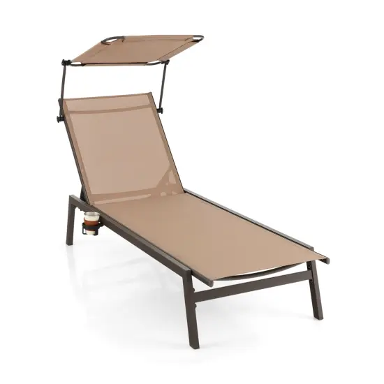 Outdoor Chaise Lounge Chair with Sunshade and 6 Adjustable Position {4}