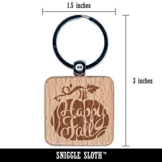 Happy Fall Autumn Harvest Pumpkin with Vine Engraved Wood Square Keychain Tag Charm {2}