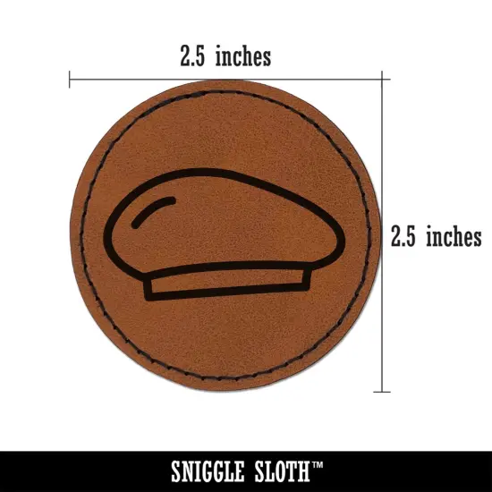 Beret Hat Doodle Round Iron-On Engraved Faux Leather Patch Applique - 2.5" Brown {3}