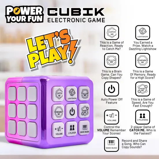Power Your Fun Cubik LED Flashing Cube Memory Game - Metallic Pink/Purple {3}