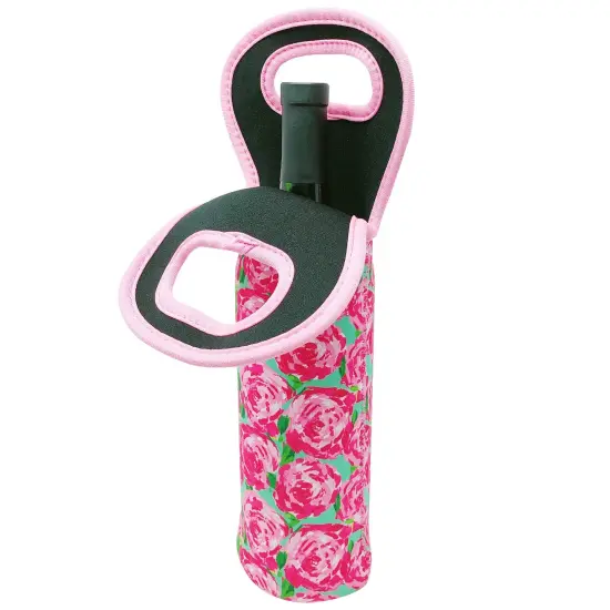 Wrapables Insulated Neoprene Wine Tote, One Bottle / Pink Roses {3}