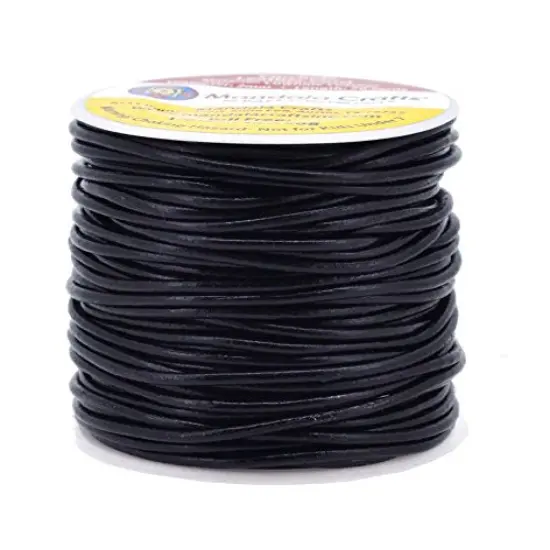 2mm, Black Mandala Crafts Round Cowhide Genuine Leather String Cord, Natural Rawhide Rope for Jewelry Making, Kumihimo Braiding, Shoelaces {2}