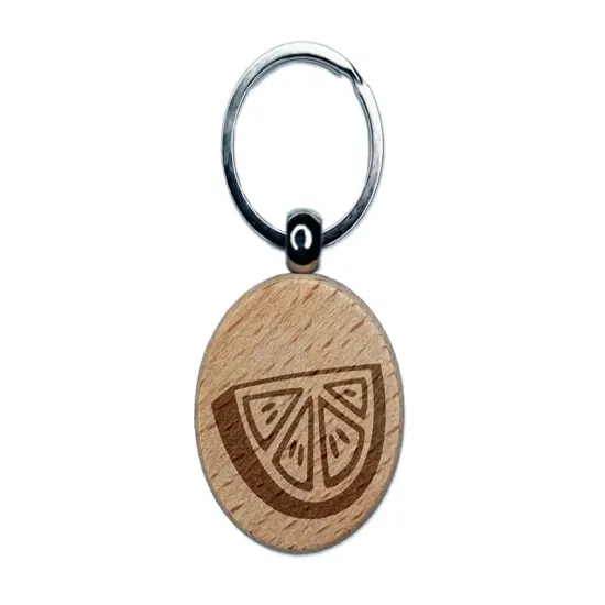 Citrus Fruit Slice Orange Lemon Lime Engraved Wood Round Keychain Tag Charm {1}