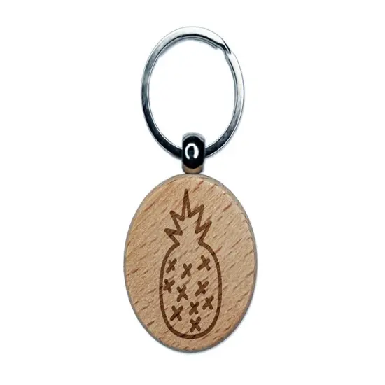 Pineapple Doodle Engraved Wood Round Keychain Tag Charm {1}