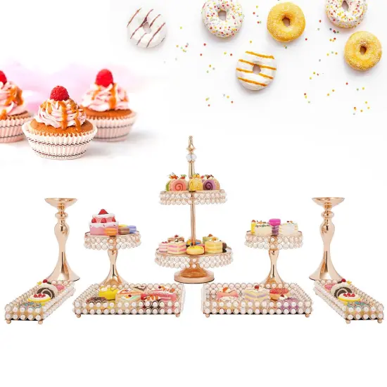 9Pcs Gold Cake Stand Set for Wedding Party and Dessert Decor {1}