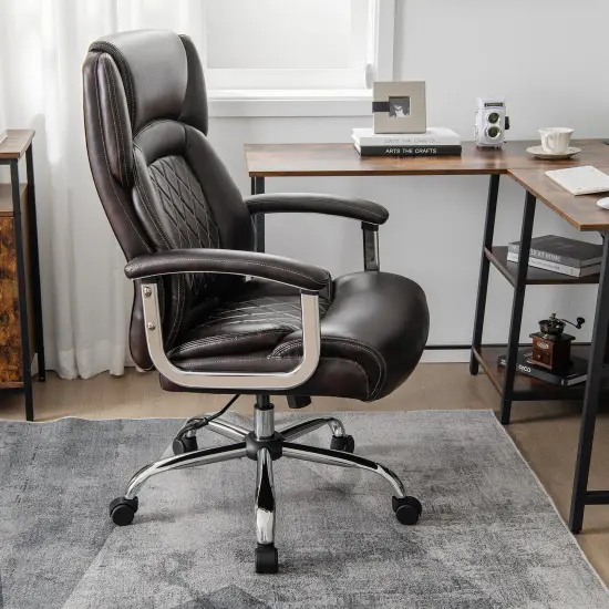 500 Lbs Height Adjustable Office Chair with Metal Base and Extra Wide Seat Brown {5}