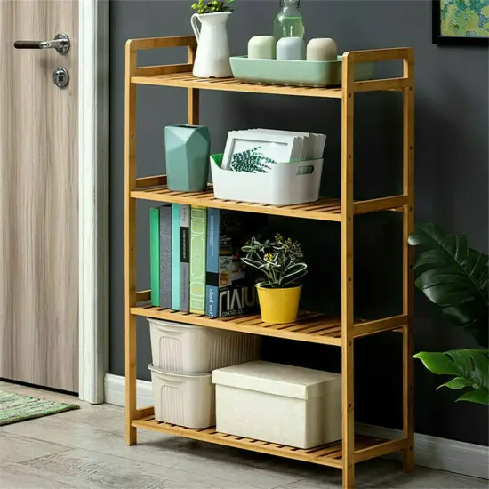 4Tier Bamboo Adjustable Tall Bookshelf Rack Free Standing Storage. {2}