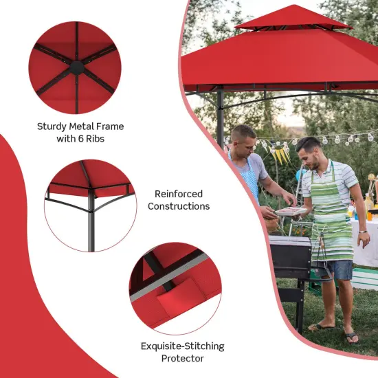 8 x 5 Feet Outdoor Barbecue Grill Gazebo Canopy Tent BBQ Shelter Wine {5}
