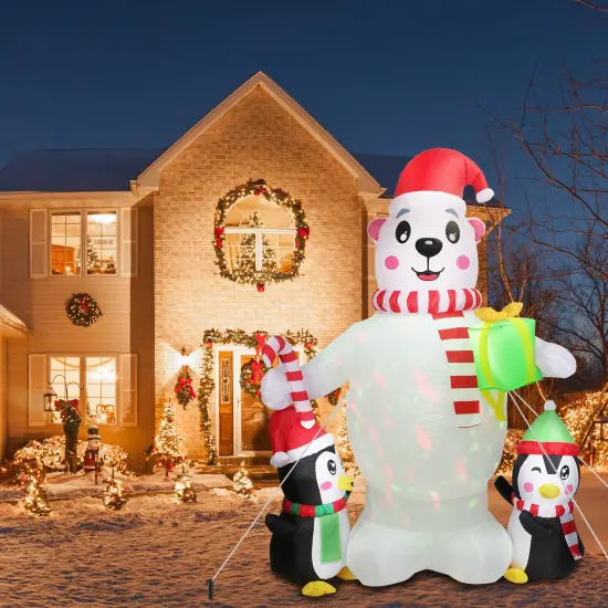 5.9FT Christmas Inflatable Outdoor Decoration Polar Bear Gift Box Penguin Blow Up Yard Decoration with LED Light Built-in Air Blower for Winter Holiday Xmas Garden {1}