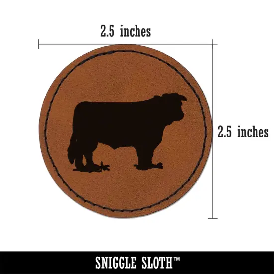 Hereford Cow Solid Round Iron-On Engraved Faux Leather Patch Applique - 2.5" Brown {2}