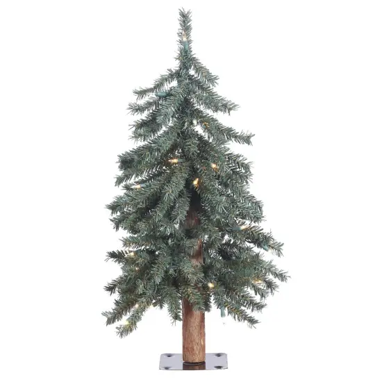 Vickerman 24" Natural Bark Alpine Artificial Christmas Tree Warm White LED Light Green {1}