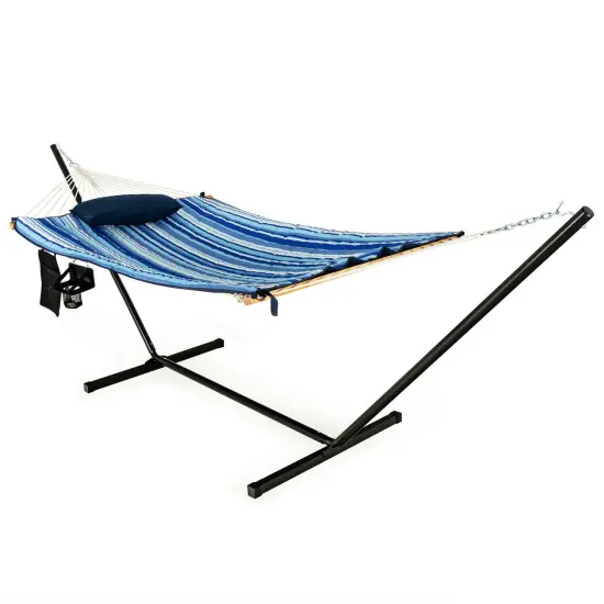 Hammock Chair Stand Set Cotton Swing with Pillow Cup Holder Indoor Outdoor {1}