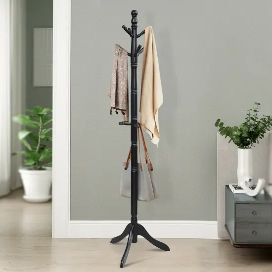 Adjustable Height Free Standing Wooden Coat Rack Tree Perfect for Any Room Black {6}