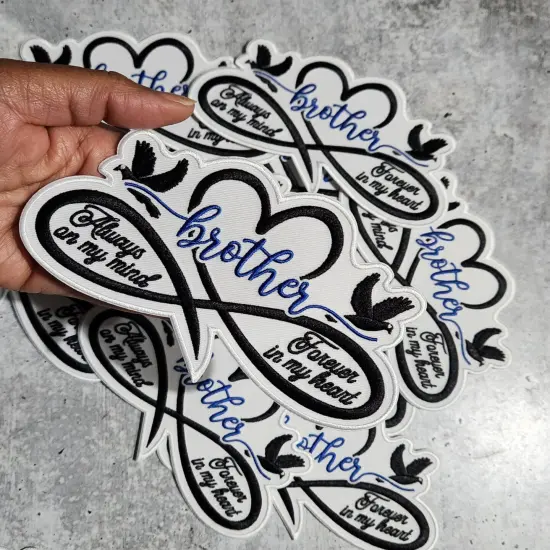 Memorial Infinity Collection: Patch Party Club, "BROTHER" Eternal Remembrance 1-pc, Iron-On Embroidered Patch, Sz 6", Tribute Hono {5}