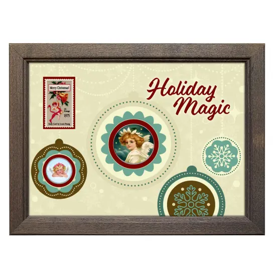 Holiday Magic Colorized Angels Half Dollar and Nickel Coins with Stamp in Wood Frame {1}